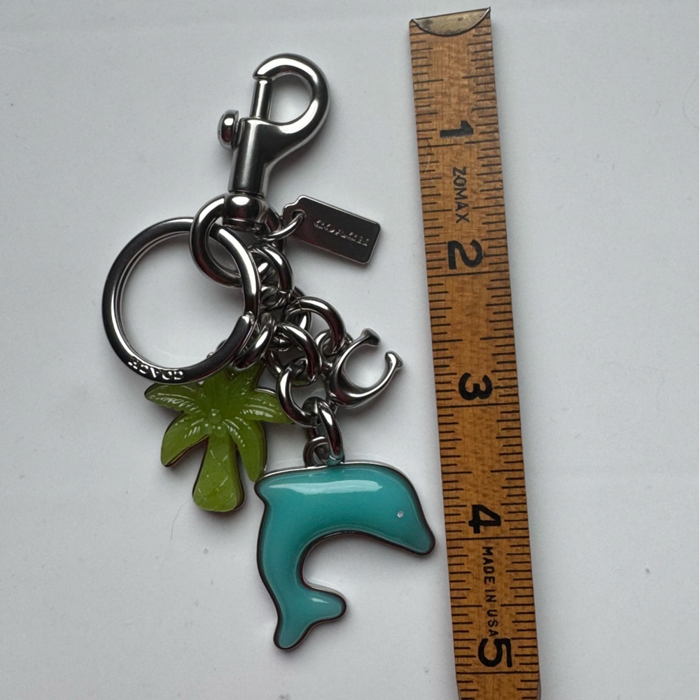 Coach Silver and Turquoise Dolphin and Green Palm Keychain Purse Charm NEW - Picture 9 of 9
